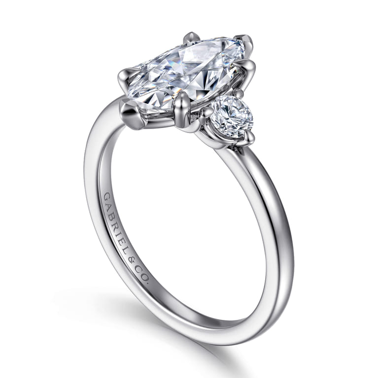 Adeline - 14K White Gold Marquise Shape Three Stone Diamond Engagement Ring - 0.35 ct - Shot 3