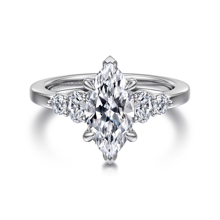 Wave - 14K White Gold Marquise Shape Diamond Engagement Ring - 0.4 ct - Shot 1