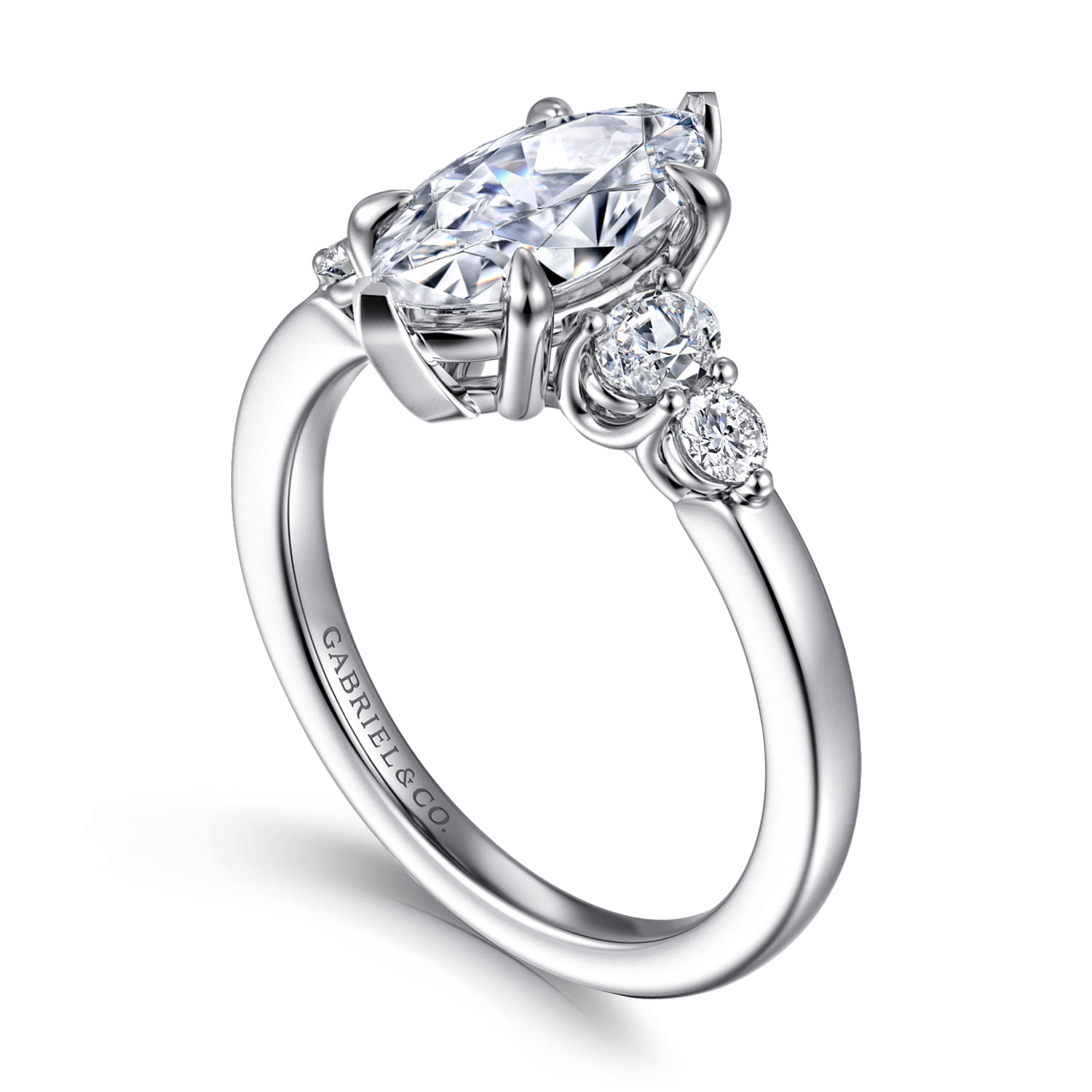 Wave - 14K White Gold Marquise Shape Diamond Engagement Ring - 0.4 ct - Shot 3