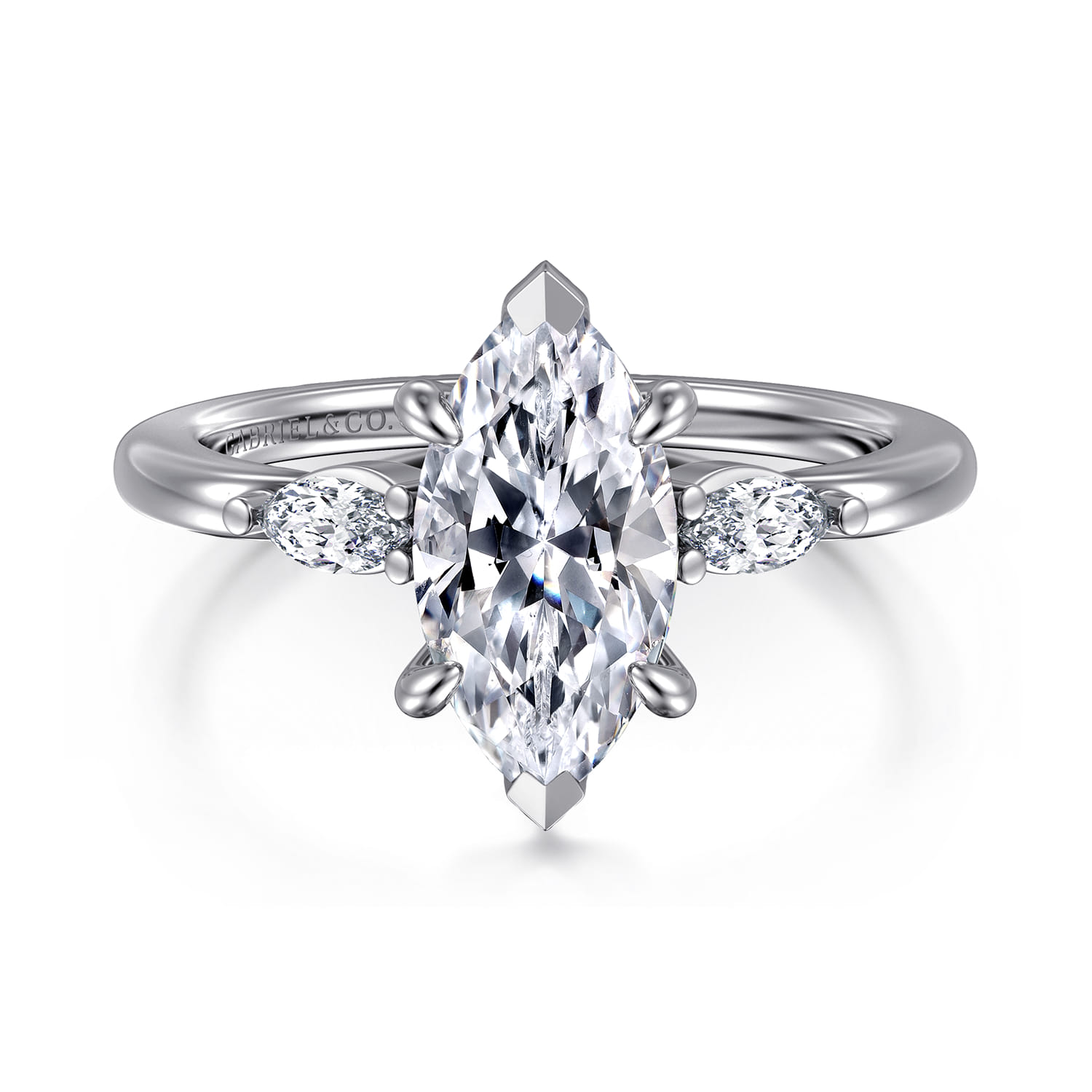 Dela - 14K White Gold Marquise Shape Three Stone Diamond Engagement Ring - 0.17 ct - Shot 1