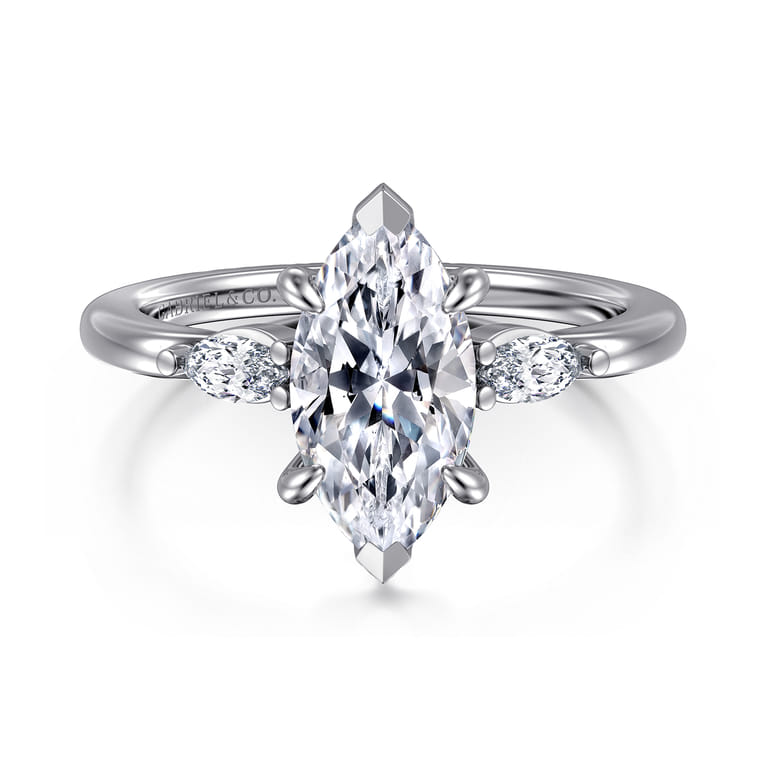 Dela - 14K White Gold Marquise Shape Three Stone Diamond Engagement Ring - 0.17 ct - Shot 1