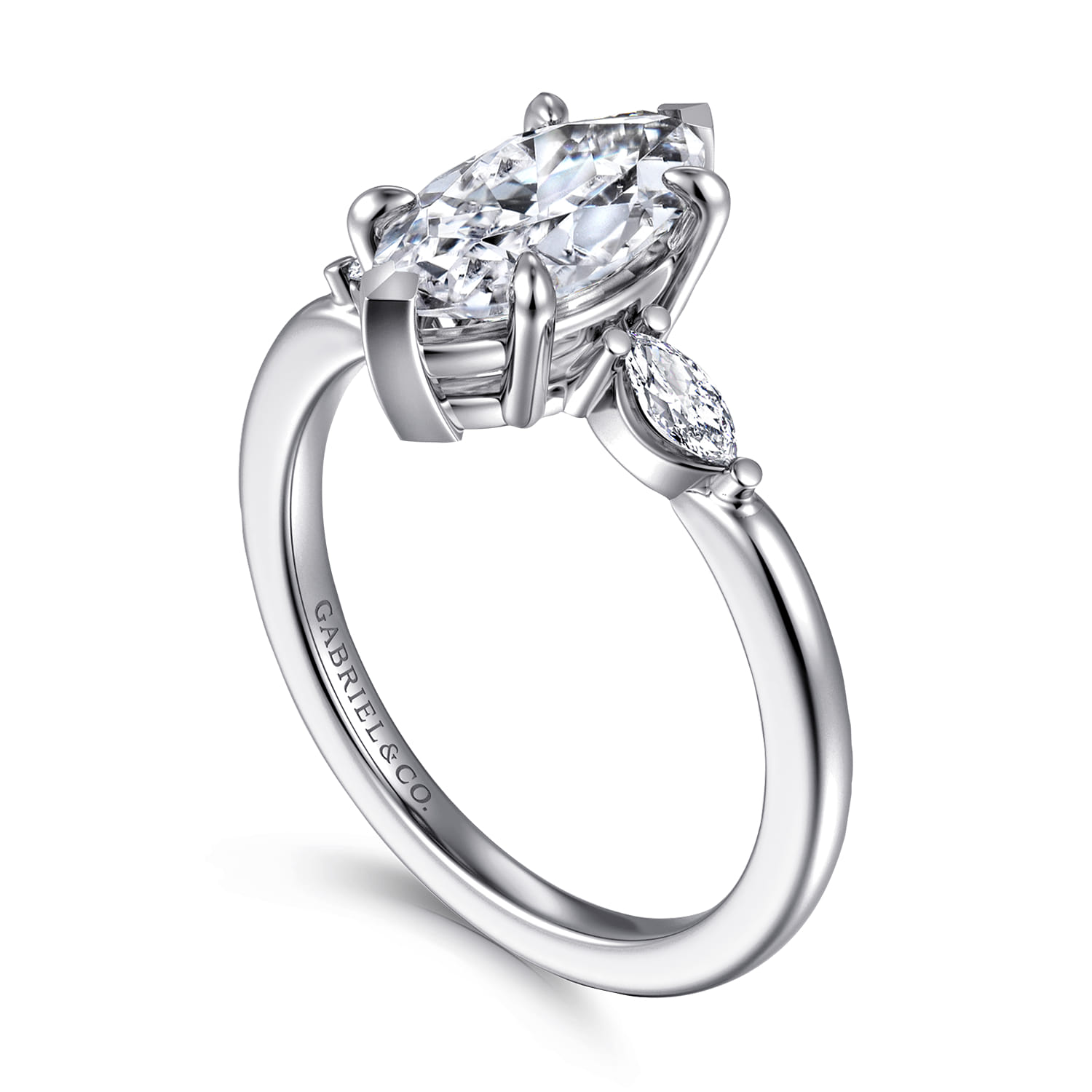 Dela - 14K White Gold Marquise Shape Three Stone Diamond Engagement Ring - 0.17 ct - Shot 3