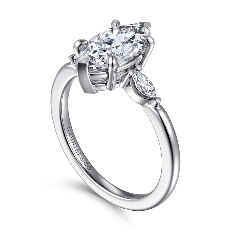 Dela - 14K White Gold Marquise Shape Three Stone Diamond Engagement Ring - 0.17 ct - Shot 3