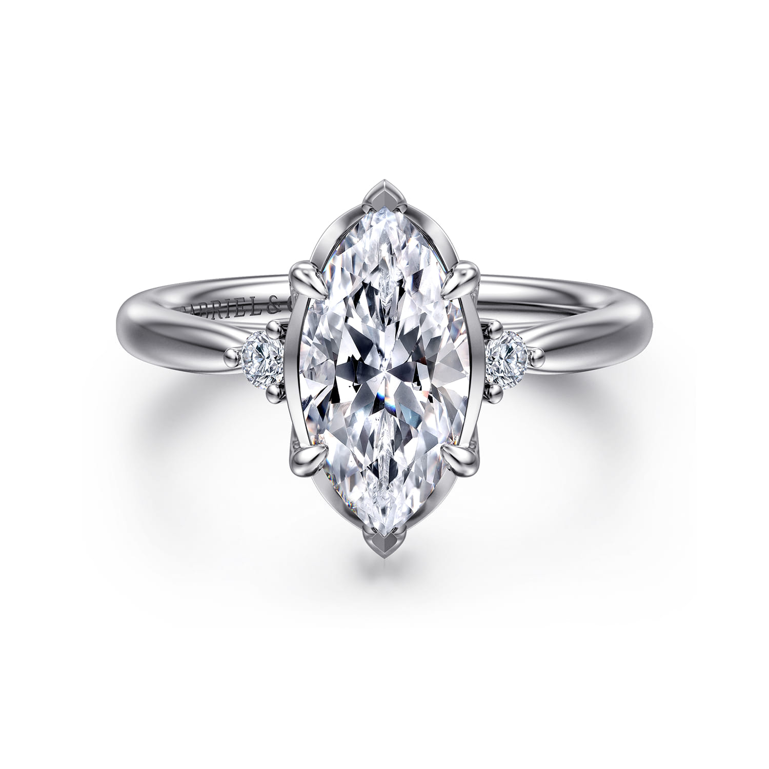 Blaise - 14K White Gold Marquise Shape Three Stone Diamond Engagement Ring - 0.08 ct - Shot 1