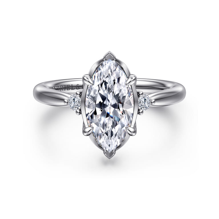 Blaise - 14K White Gold Marquise Shape Three Stone Diamond Engagement Ring - 0.08 ct - Shot 1