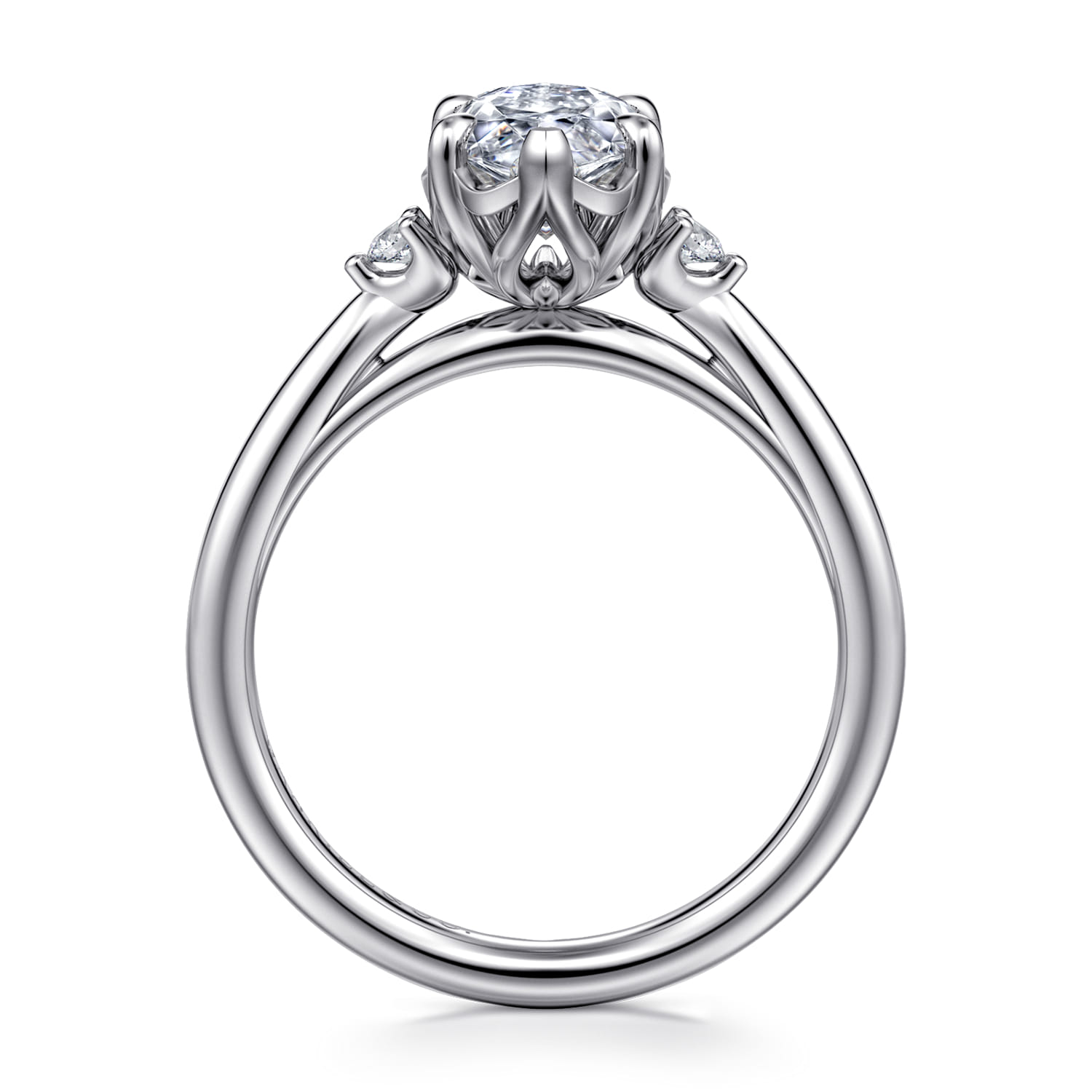 Blaise - 14K White Gold Marquise Shape Three Stone Diamond Engagement Ring - 0.08 ct - Shot 2