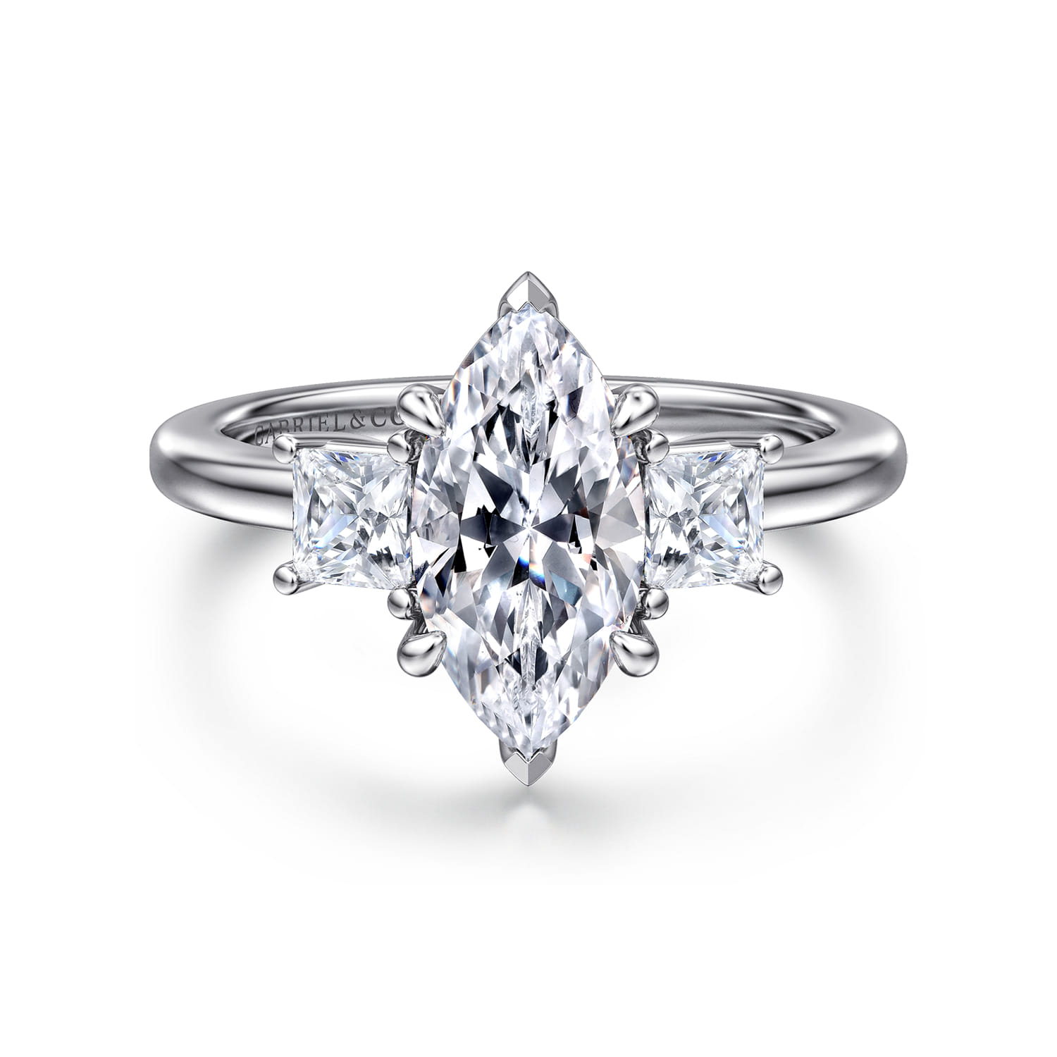Antonia - 14K White Gold Marquise Shape Three Stone Diamond Engagement Ring - 0.5 ct - Shot 1