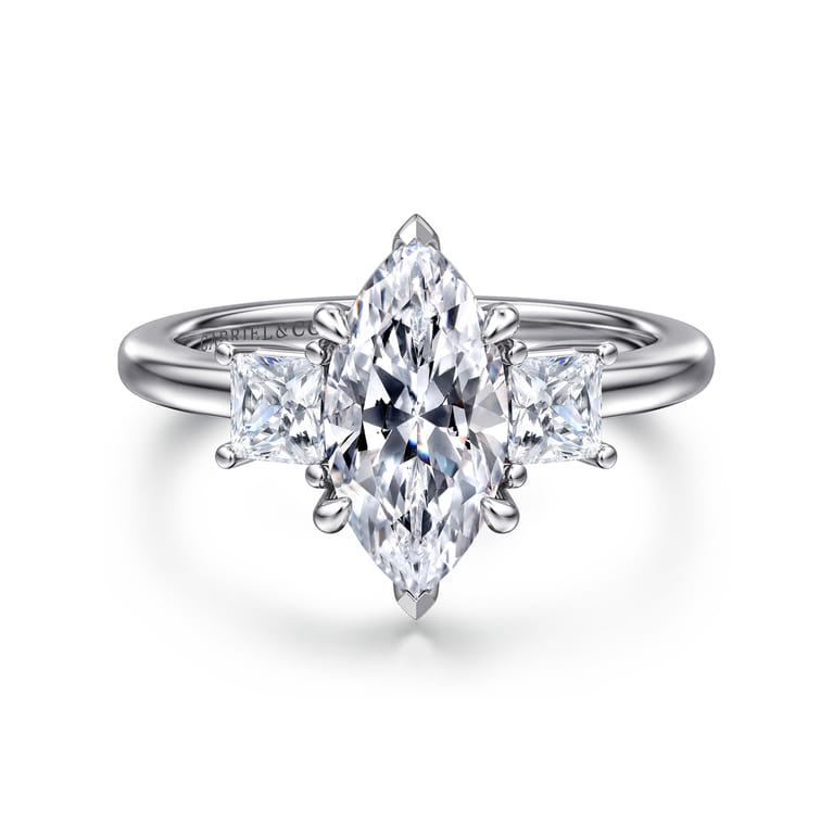 Antonia - 14K White Gold Marquise Shape Three Stone Diamond Engagement Ring - 0.5 ct - Shot 1