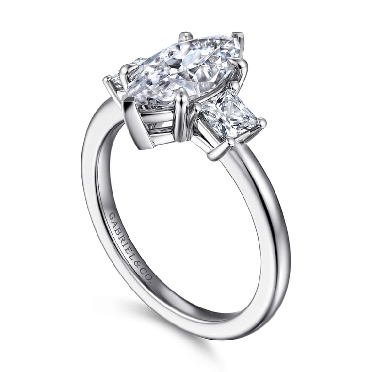 Antonia - 14K White Gold Marquise Shape Three Stone Diamond Engagement Ring - 0.5 ct - Shot 3