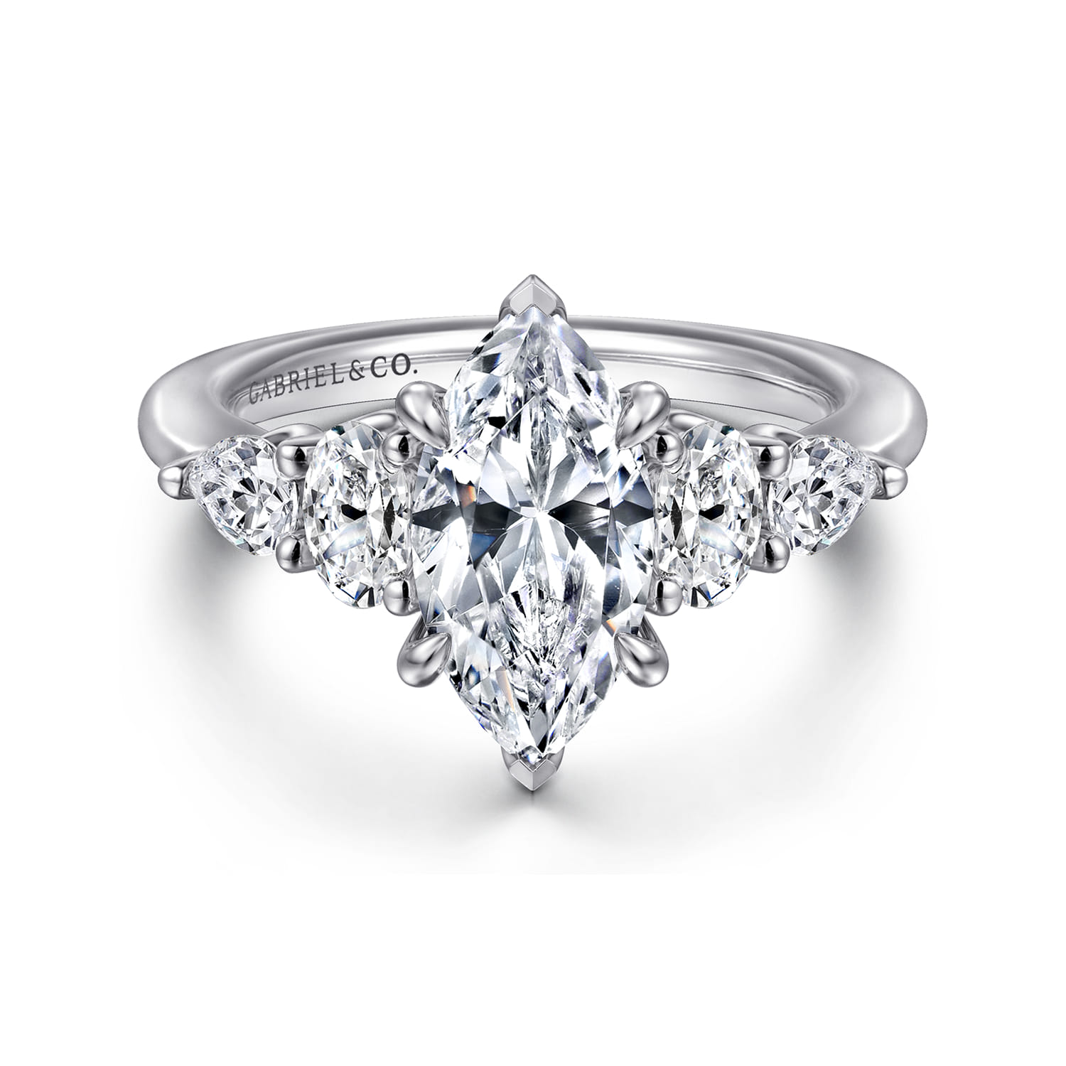 Estefani - 14K White Gold Marquise Shape Diamond Engagement Ring - 0.8 ct - Shot 1