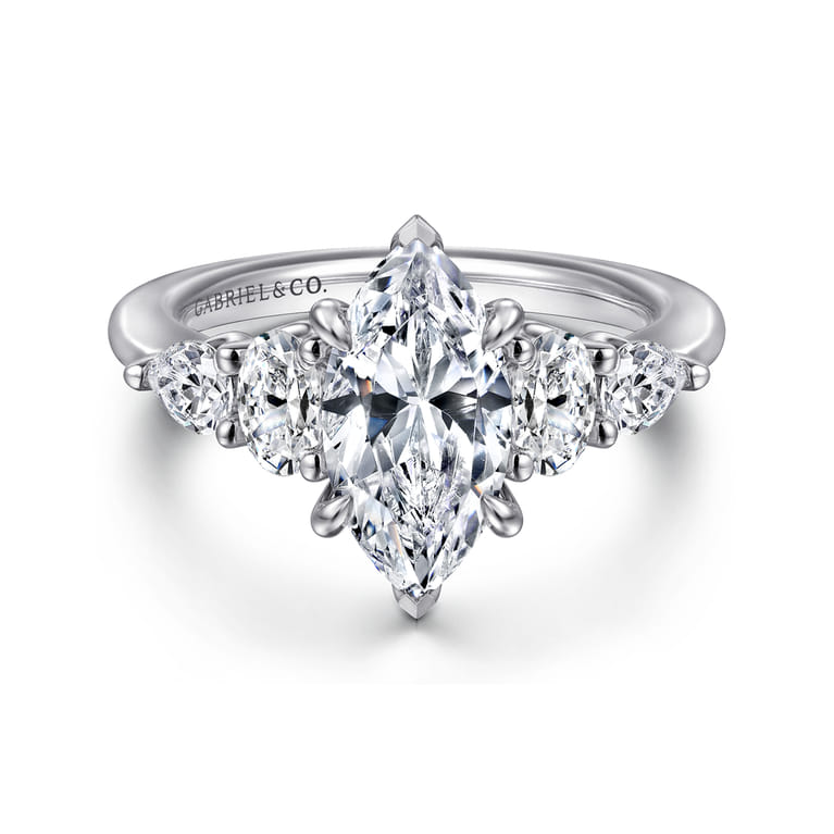 Estefani - 14K White Gold Marquise Shape Diamond Engagement Ring - 0.8 ct - Shot 1