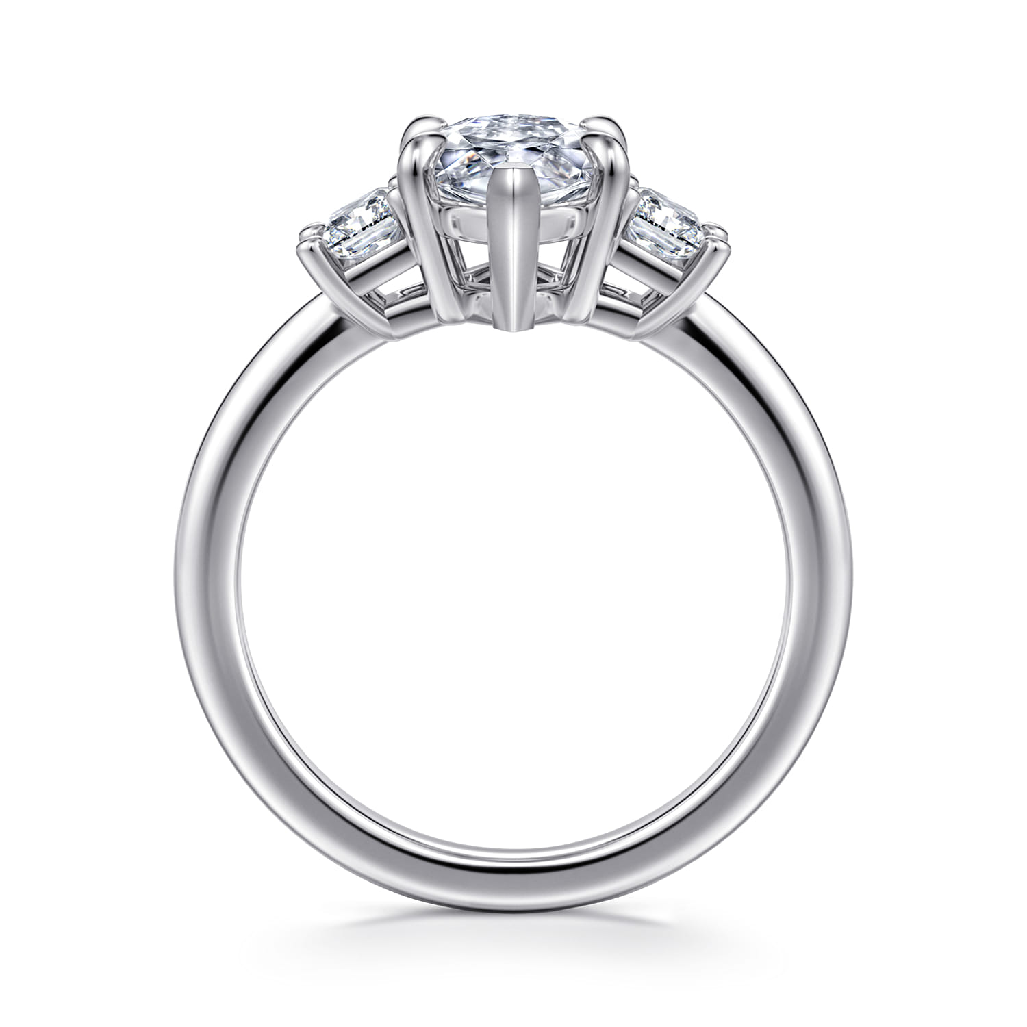 Stephi - 14K White Gold Marquise Shape Three Stone Diamond Engagement Ring - 0.5 ct - Shot 2