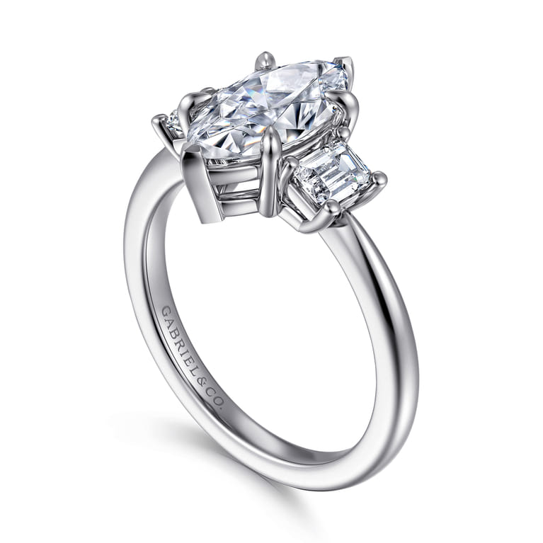 Stephi - 14K White Gold Marquise Shape Three Stone Diamond Engagement Ring - 0.5 ct - Shot 3