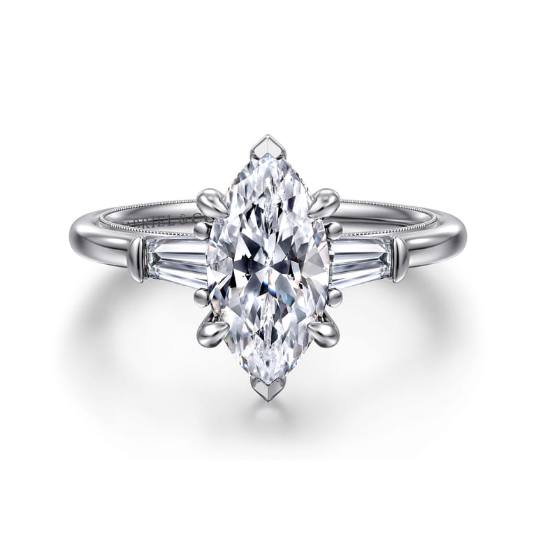 Louann - 14K White Gold Marquise Shape Three Stone Diamond Engagement Ring - 0.3 ct - Shot 1