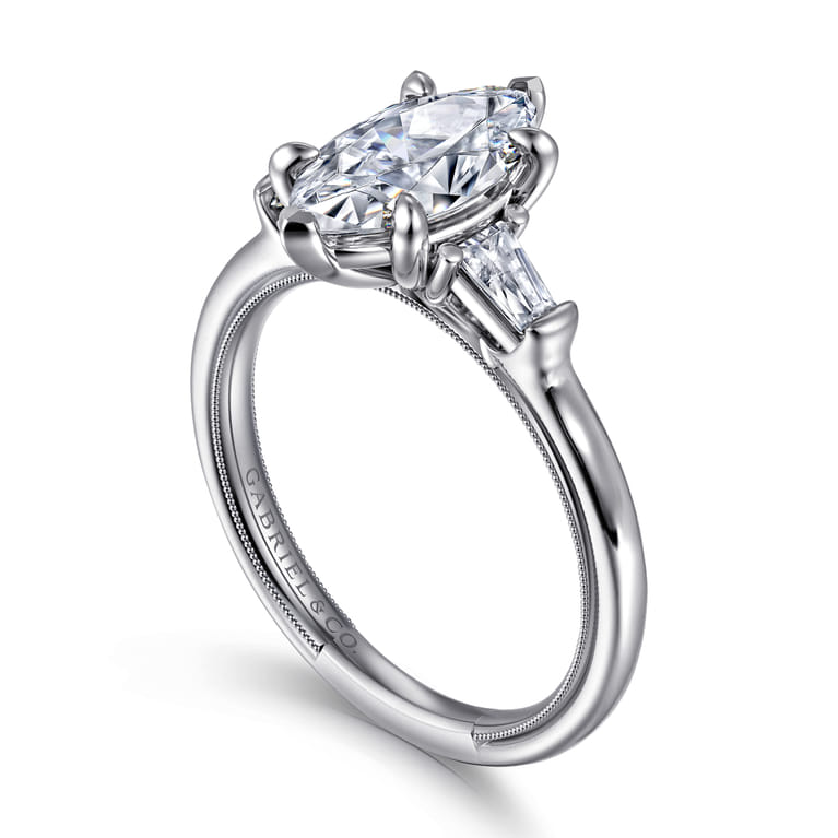 Louann - 14K White Gold Marquise Shape Three Stone Diamond Engagement Ring - 0.3 ct - Shot 3