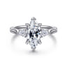 Reema - 14K White Gold Marquise Shape Three Stone Lotus Diamond Engagement Ring - 0.24 ct