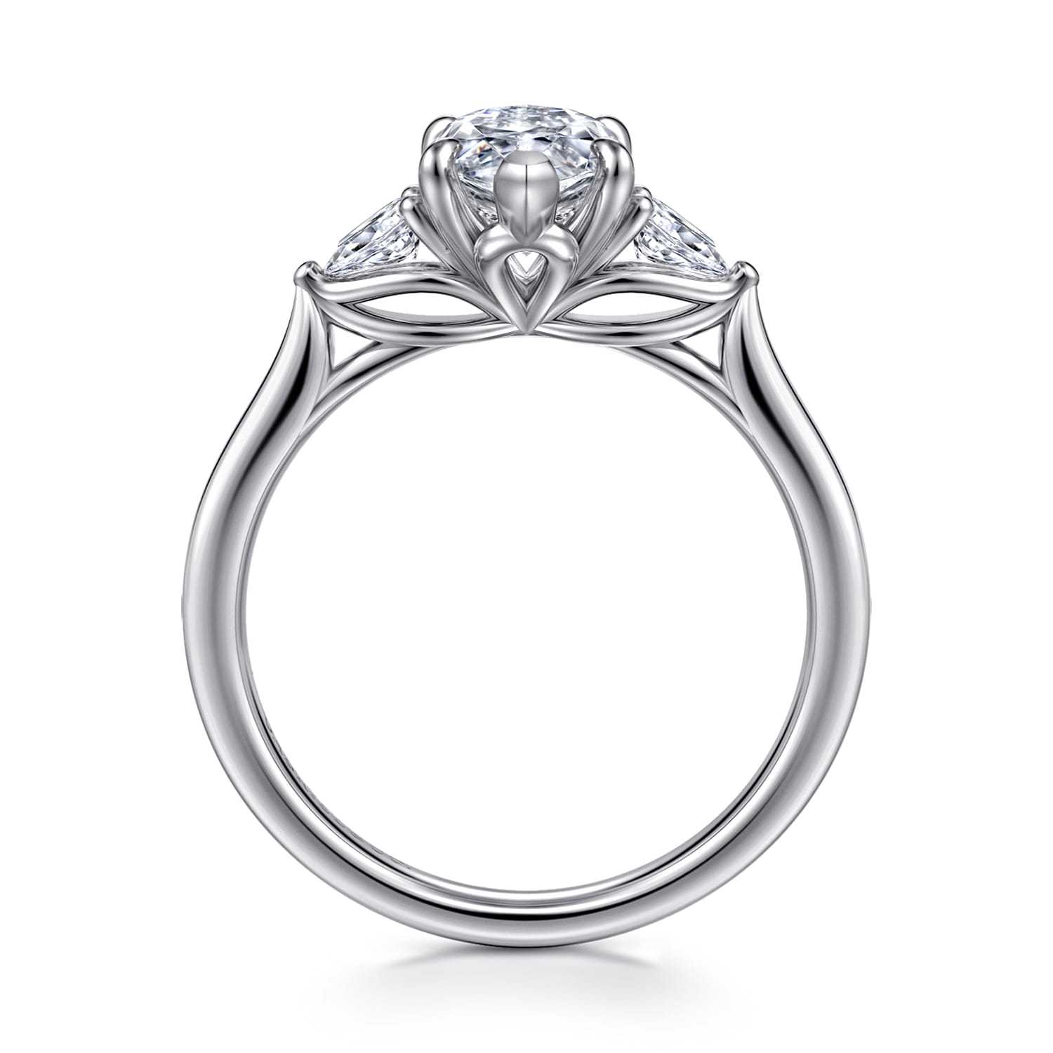 Reema - 14K White Gold Marquise Shape Three Stone Lotus Diamond Engagement Ring - 0.24 ct - Shot 2