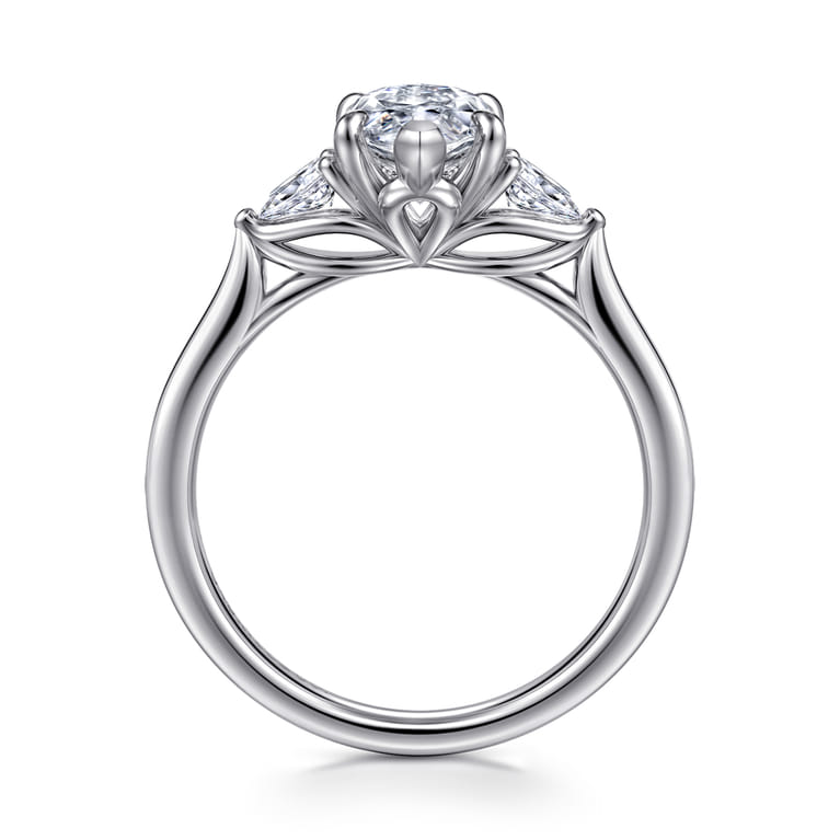 Reema - 14K White Gold Marquise Shape Three Stone Lotus Diamond Engagement Ring - 0.24 ct - Shot 2