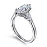 Reema - 14K White Gold Marquise Shape Three Stone Lotus Diamond Engagement Ring - 0.24 ct