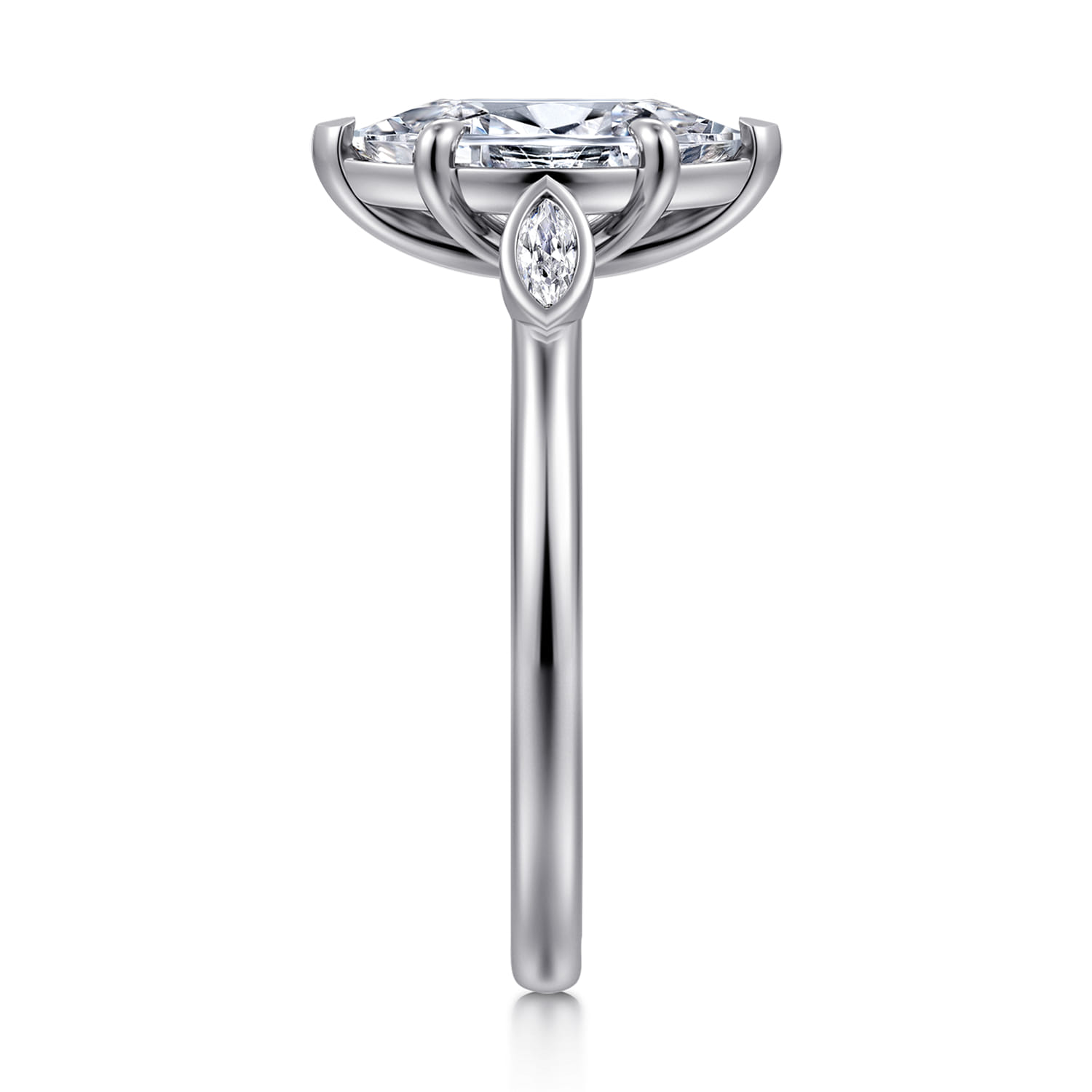 Charli - 14K White Gold Bezel Prong Marquise Shape Three Stone Diamond Engagement Ring - 0.1 ct - Shot 4