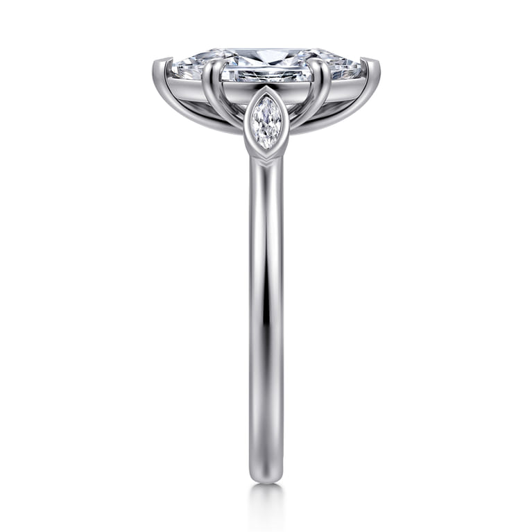 Charli - 14K White Gold Bezel Prong Marquise Shape Three Stone Diamond Engagement Ring - 0.1 ct - Shot 4