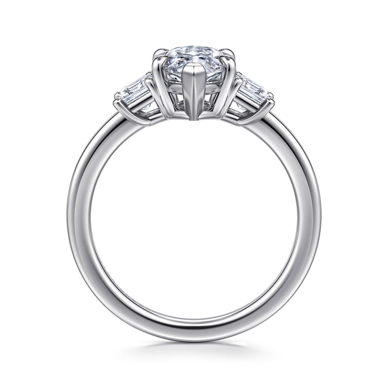 Stephi - 14K White Gold Marquise Shape Three Stone Diamond Engagement Ring - 0.6 ct - Shot 2