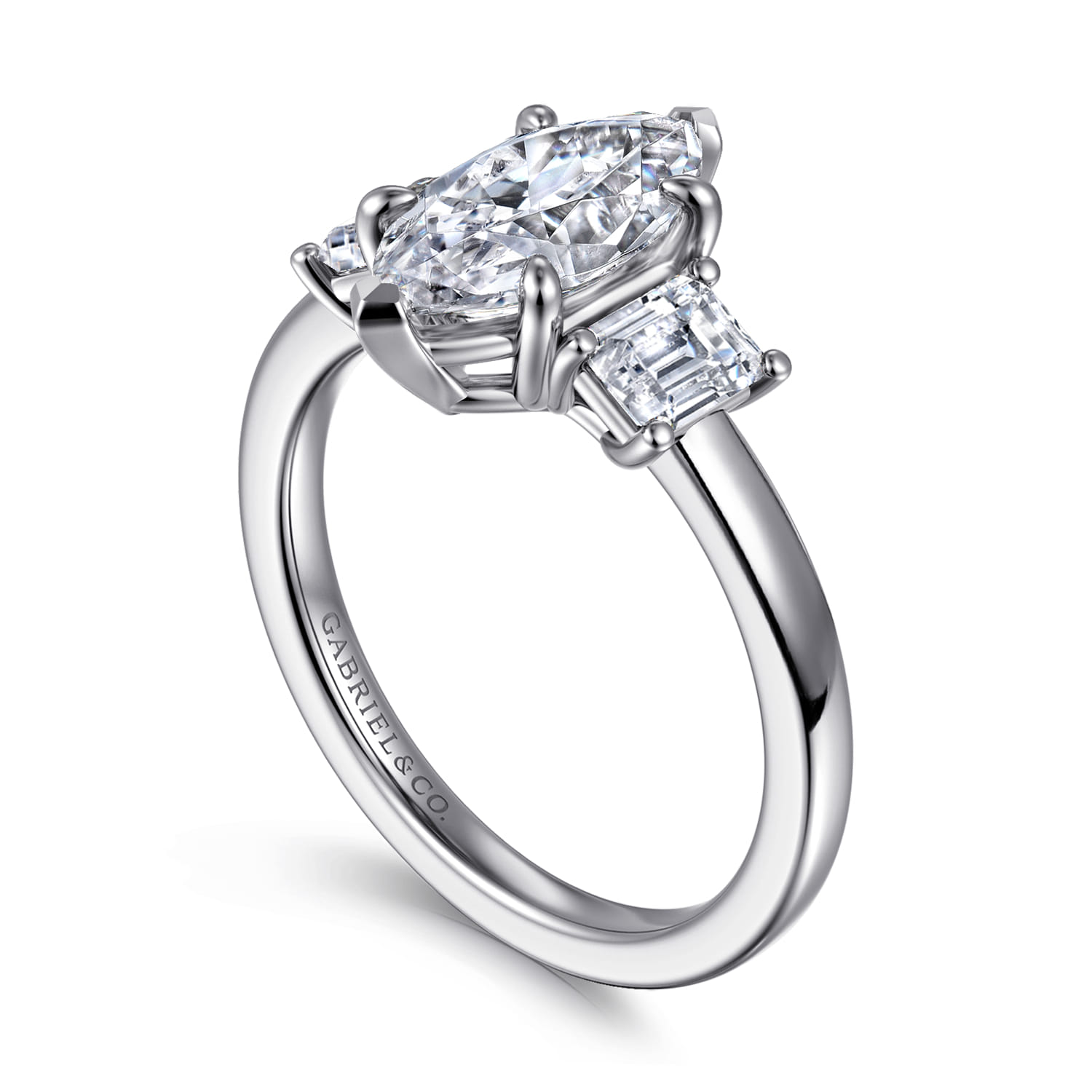 Stephi - 14K White Gold Marquise Shape Three Stone Diamond Engagement Ring - 0.6 ct - Shot 3