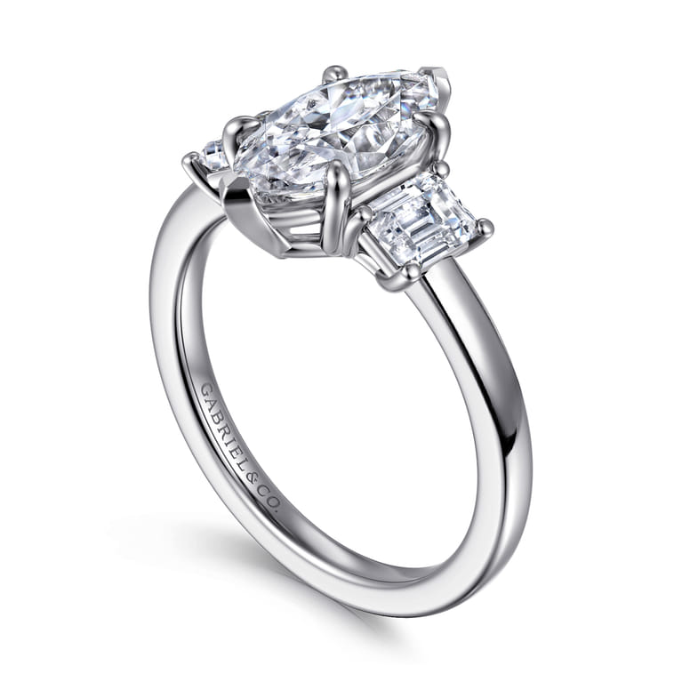 Stephi - 14K White Gold Marquise Shape Three Stone Diamond Engagement Ring - 0.6 ct - Shot 3