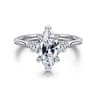 Madison - 14K White Gold Marquise Shape Three Stone Lotus Diamond Engagement Ring - 0.3 ct
