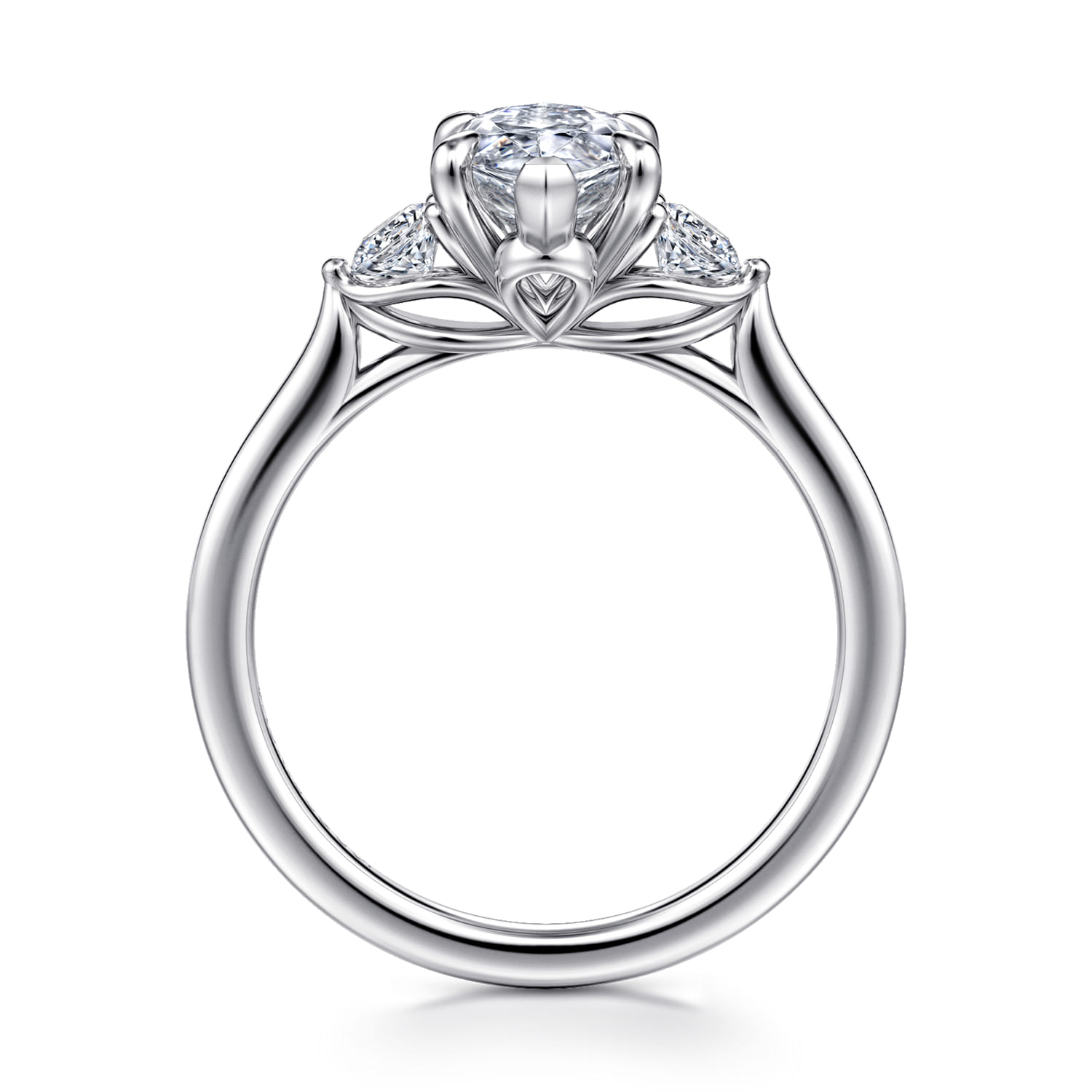Madison - 14K White Gold Marquise Shape Three Stone Lotus Diamond Engagement Ring - 0.3 ct - Shot 2