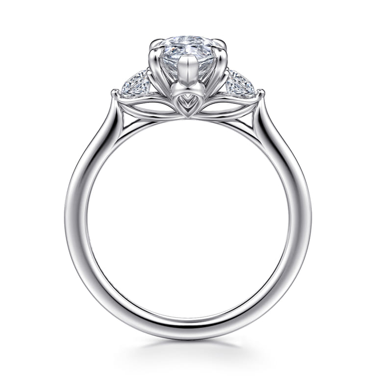 Madison - 14K White Gold Marquise Shape Three Stone Lotus Diamond Engagement Ring - 0.3 ct - Shot 2