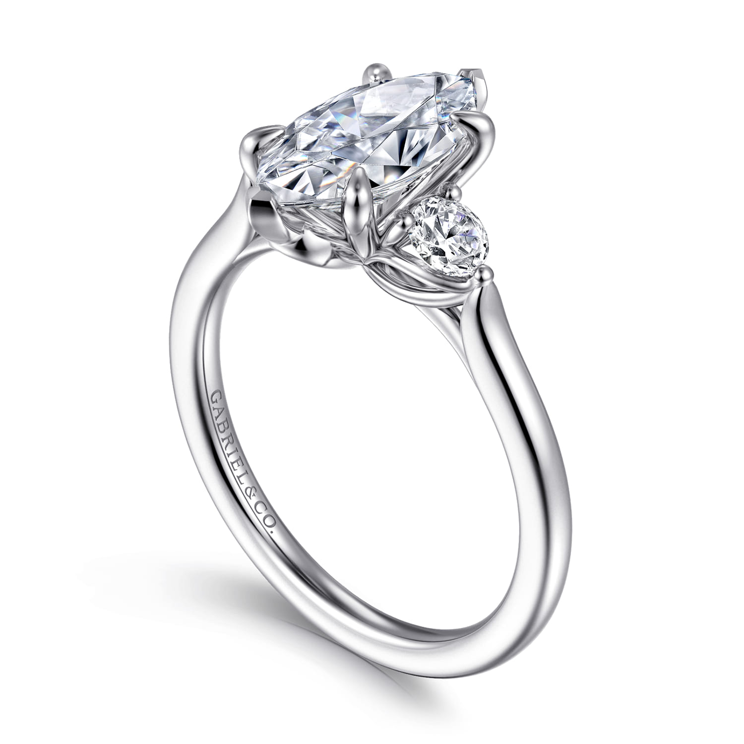 Madison - 14K White Gold Marquise Shape Three Stone Lotus Diamond Engagement Ring - 0.3 ct - Shot 3