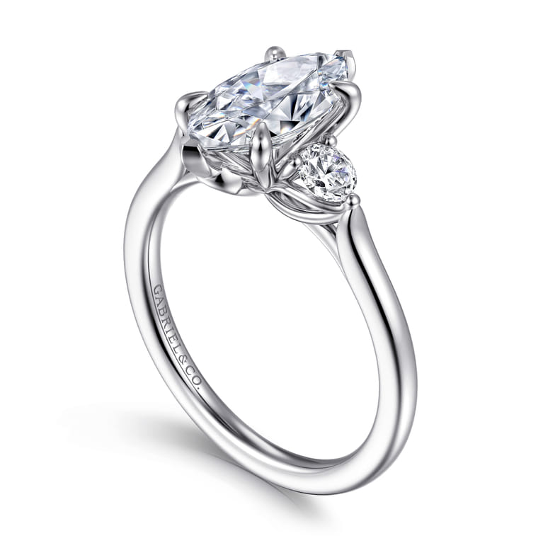 Madison - 14K White Gold Marquise Shape Three Stone Lotus Diamond Engagement Ring - 0.3 ct - Shot 3