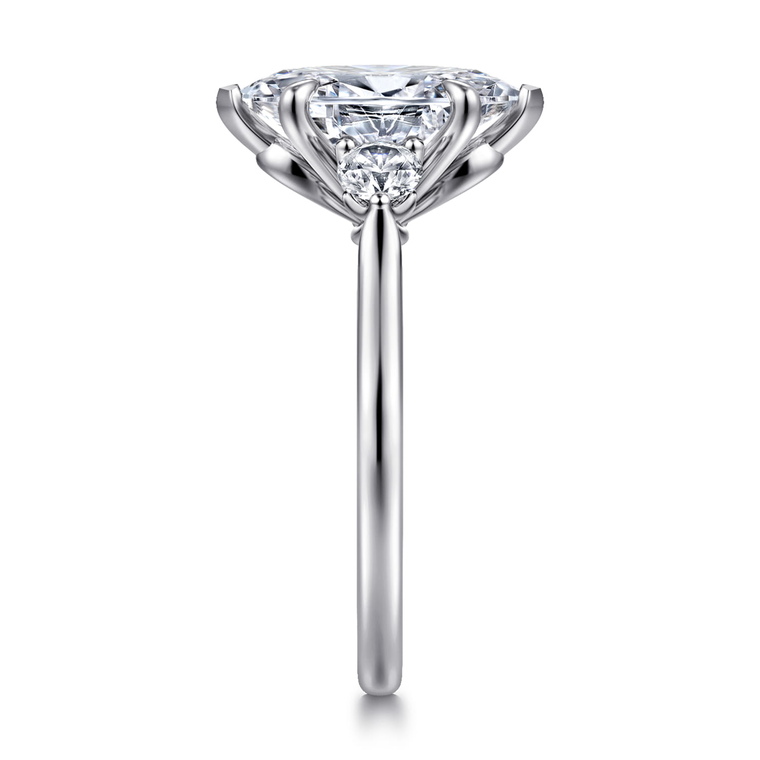 Madison - 14K White Gold Marquise Shape Three Stone Lotus Diamond Engagement Ring - 0.3 ct - Shot 4