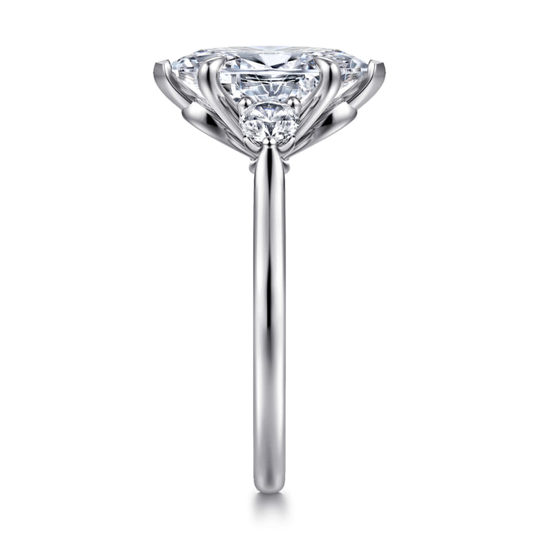Madison - 14K White Gold Marquise Shape Three Stone Lotus Diamond Engagement Ring - 0.3 ct - Shot 4