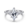 Moon - 14K White Gold Marquise Shape Three Stone Lotus Diamond Engagement Ring - 0.4 ct