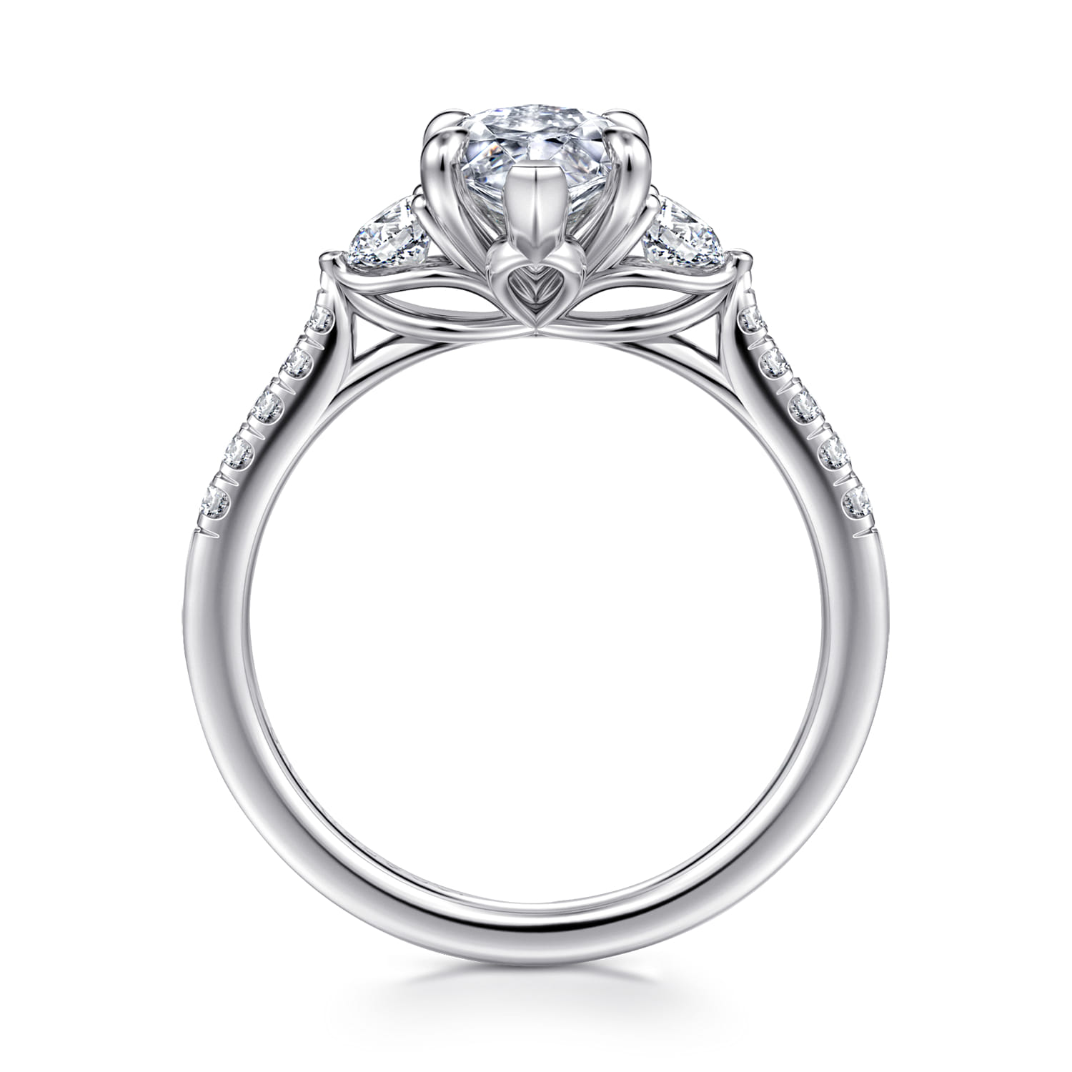 Moon - 14K White Gold Marquise Shape Three Stone Lotus Diamond Engagement Ring - 0.4 ct - Shot 2