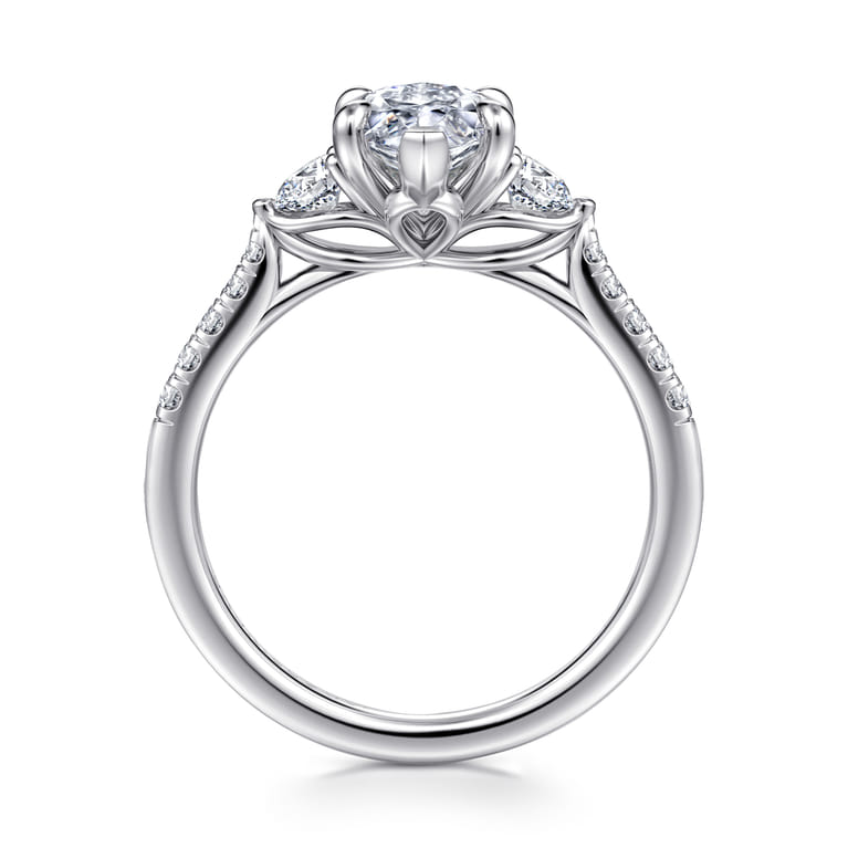 Moon - 14K White Gold Marquise Shape Three Stone Lotus Diamond Engagement Ring - 0.4 ct - Shot 2