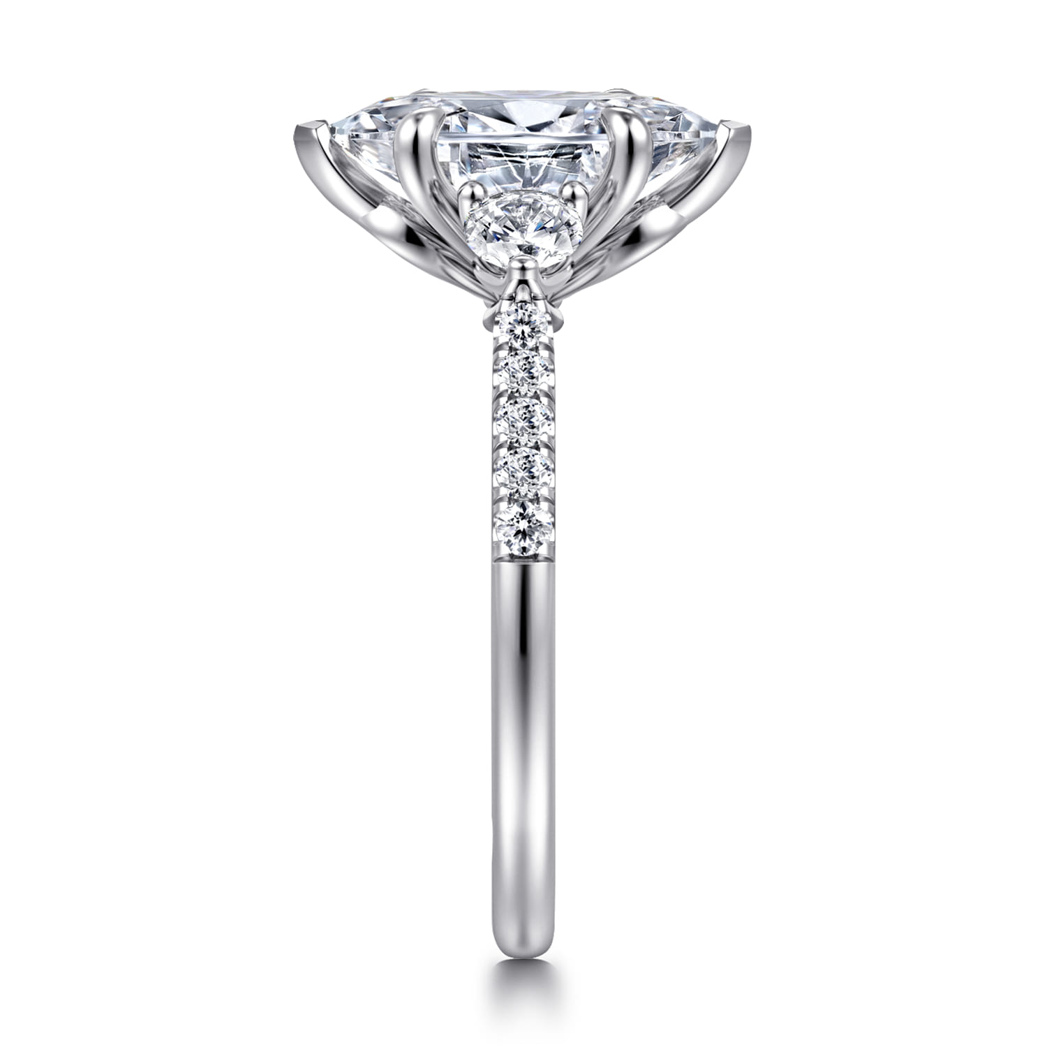 Moon - 14K White Gold Marquise Shape Three Stone Lotus Diamond Engagement Ring - 0.4 ct - Shot 4