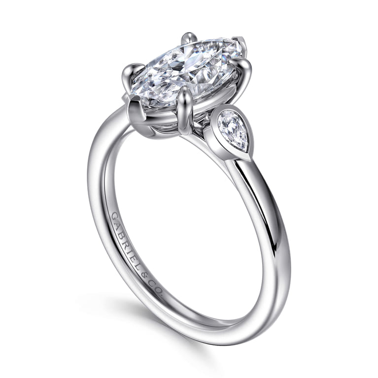 Ebony - 14K White Gold Marquise Shape Three Stone Diamond Engagement Ring - 0.19 ct - Shot 3