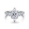 Dee - 14K White Gold Marquise Shape Three Stone Lotus Diamond Engagement Ring - 0.6 ct