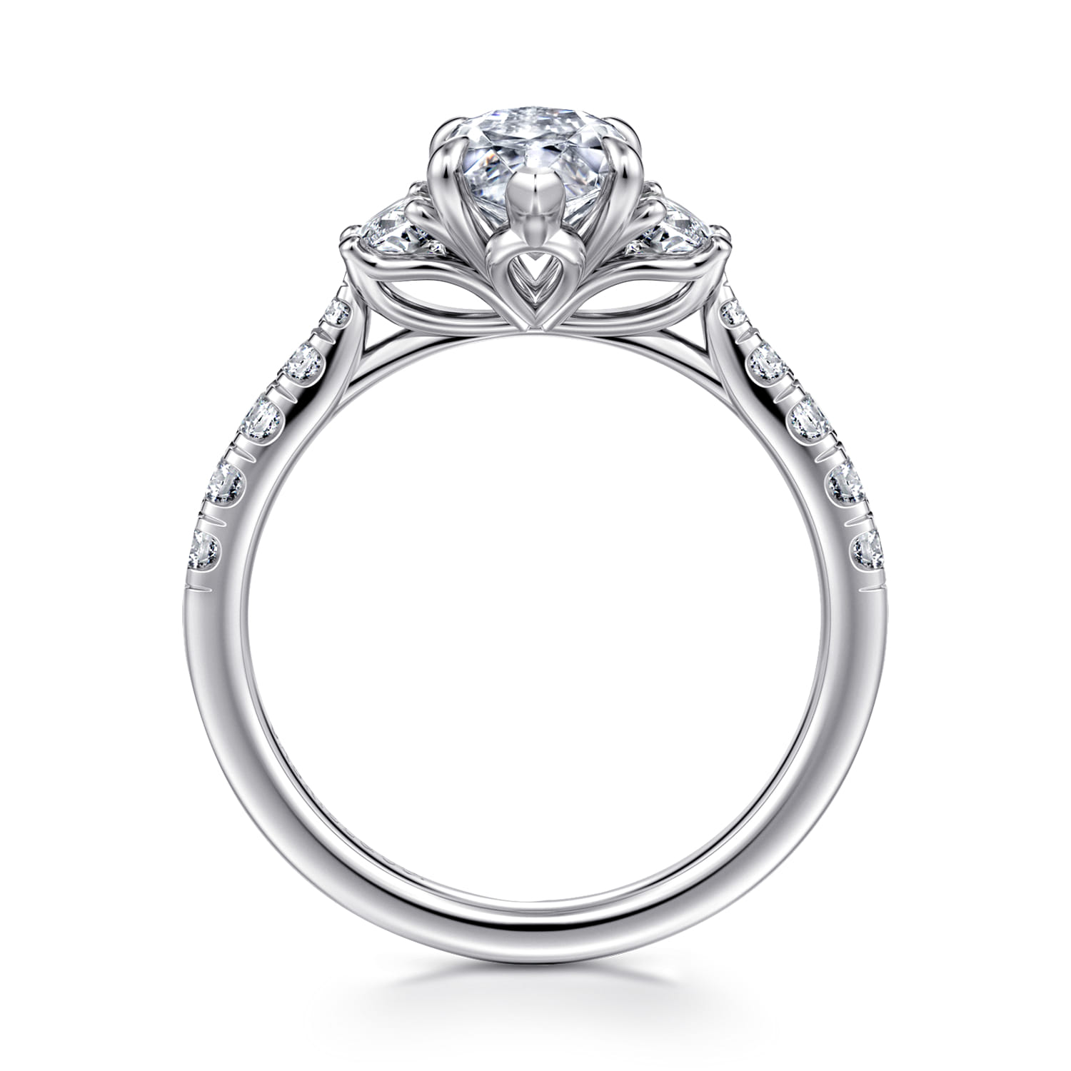 Dee - 14K White Gold Marquise Shape Three Stone Lotus Diamond Engagement Ring - 0.6 ct - Shot 2
