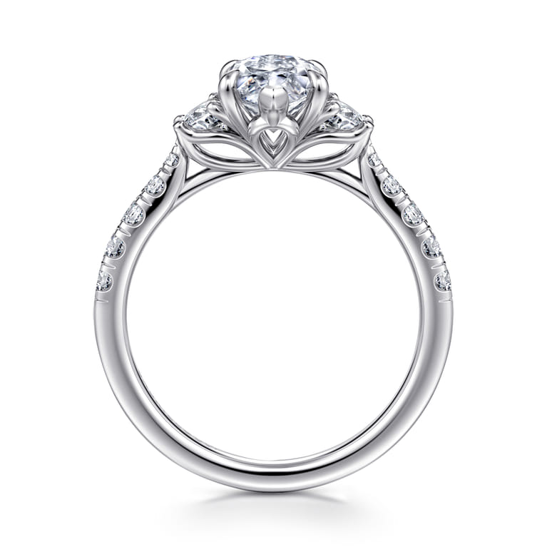 Dee - 14K White Gold Marquise Shape Three Stone Lotus Diamond Engagement Ring - 0.6 ct - Shot 2
