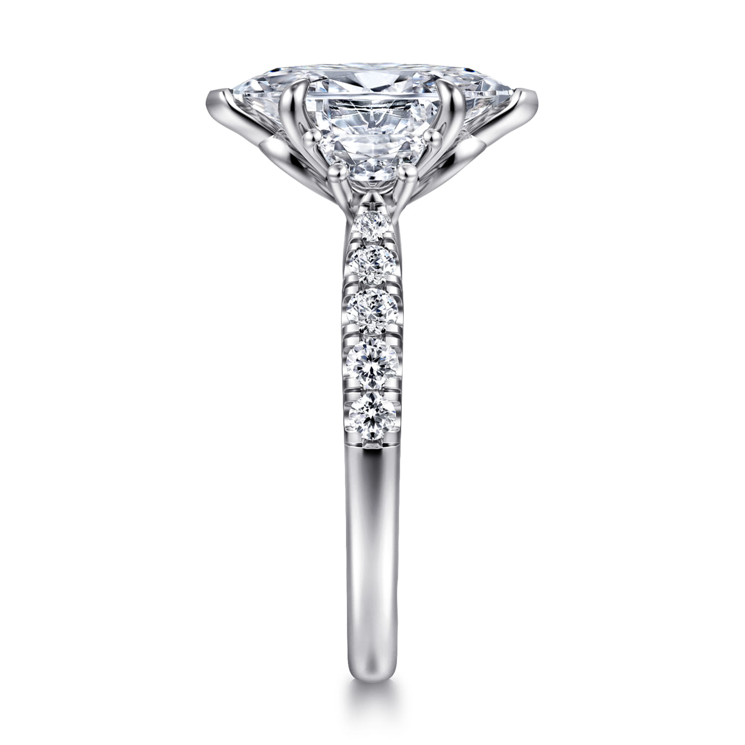 Dee - 14K White Gold Marquise Shape Three Stone Lotus Diamond Engagement Ring - 0.6 ct - Shot 4