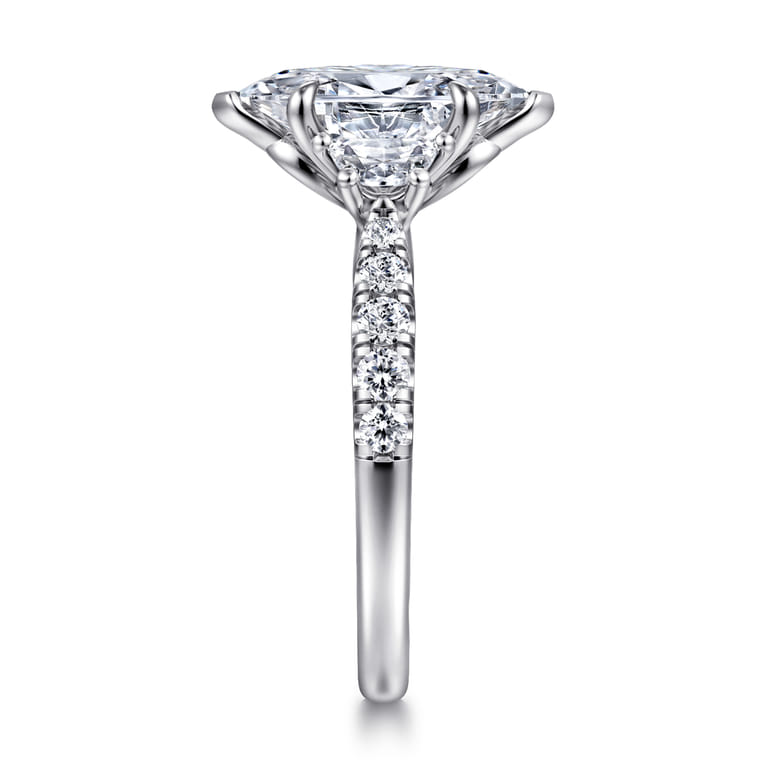 Dee - 14K White Gold Marquise Shape Three Stone Lotus Diamond Engagement Ring - 0.6 ct - Shot 4