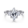 Devon - 14K White Gold Marquise Shape Three Stone Lotus Diamond Engagement Ring - 0.38 ct