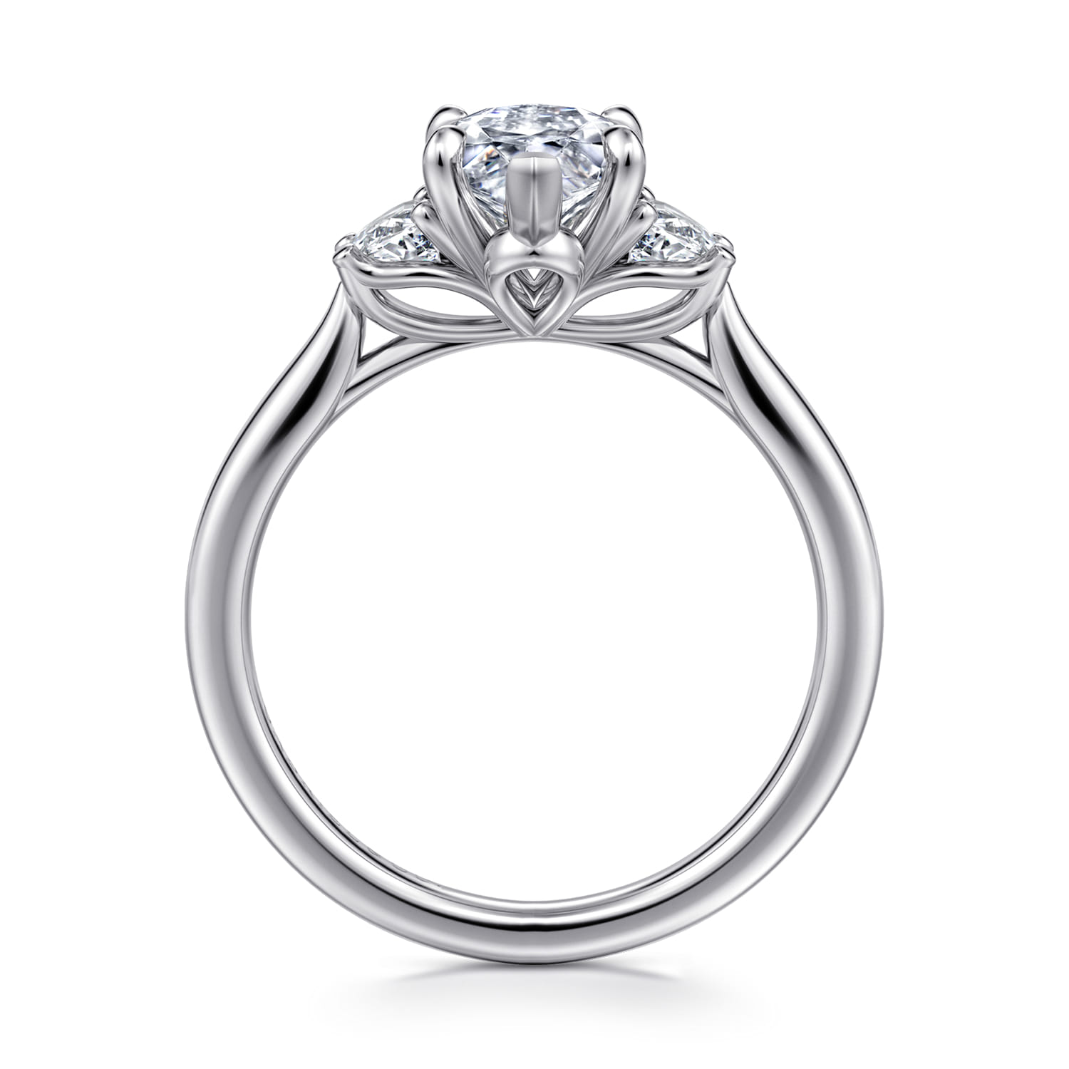 Devon - 14K White Gold Marquise Shape Three Stone Lotus Diamond Engagement Ring - 0.38 ct - Shot 2