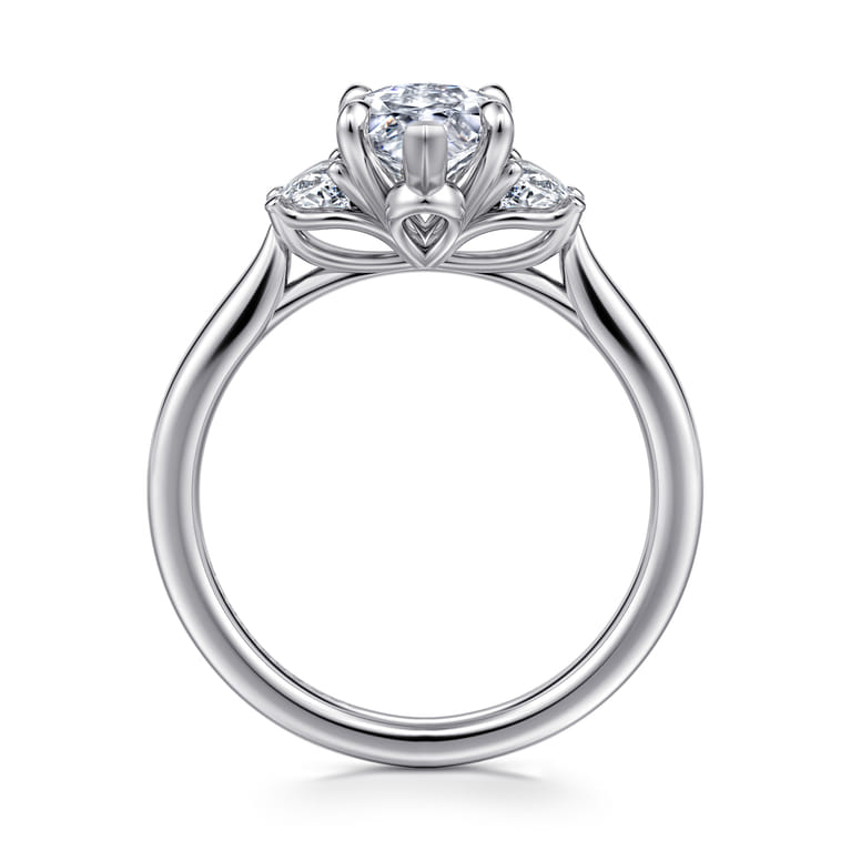 Devon - 14K White Gold Marquise Shape Three Stone Lotus Diamond Engagement Ring - 0.38 ct - Shot 2