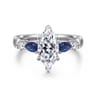 Carrie - 14K White Gold Marquise Shape Five Stone Sapphire and Diamond Engagement Ring - 0.1 ct