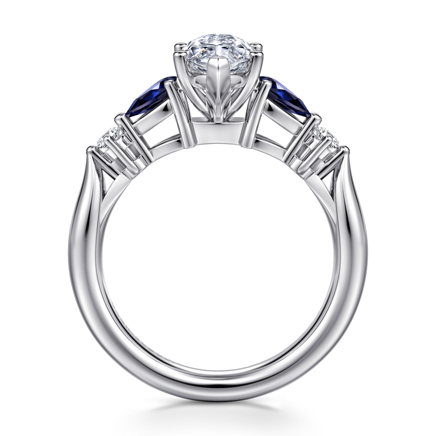 Carrie - 14K White Gold Marquise Shape Five Stone Sapphire and Diamond Engagement Ring - 0.1 ct - Shot 2